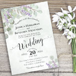 Convites Watercolor Eucalyptus Lavanda e Casamento Verde<br><div class="desc">Estes belos convites para o casamento apresentam um elegante design de som bóho com folhas de cor d'água pintadas à mão, folhas de eucalipto e galhos de lavanda e jardim num fundo pálido de palha marmoreado. A inscrição é feita na caligrafia antiga. A parte traseira apresenta um buquê de eucalipto...</div>