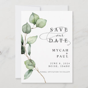 Convites Watercolor Eucalyptus Photo Save the Date Card