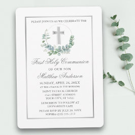 Convites Watercolor Eucalyptus Silver First Commune