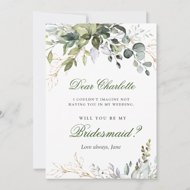 Convites Watercolor Eucalyptus Você Será Minha Porta-Vozes (Frente)