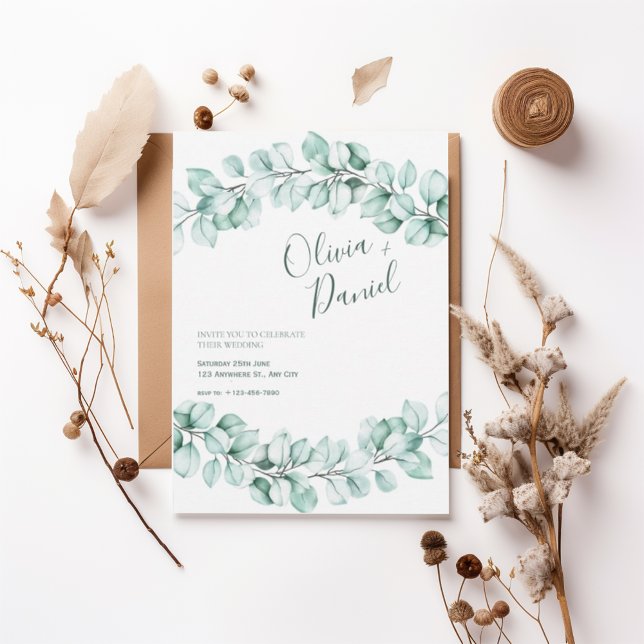 Convites Watercolor Eucalyptus Wedding Invitation (Criador carregado)