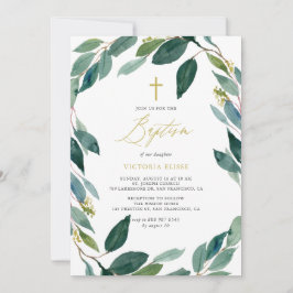 Convites Watercolor Eucalyptus Wreath Baptism