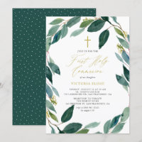 Watercolor Eucalyptus Wreath First Santa Comunhão
