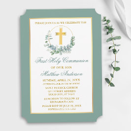 Convites Watercolor Eucalyptus Wreath Gold Communion