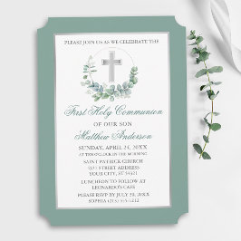 Convites Watercolor Eucalyptus Wreath Silver Communion