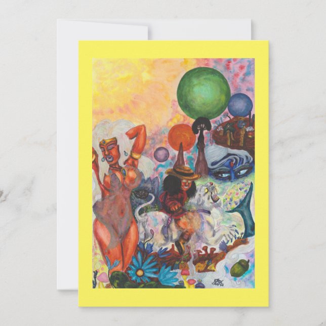 Convites Watercolor Fantasy Eros rides white Lioness Woman (Frente)