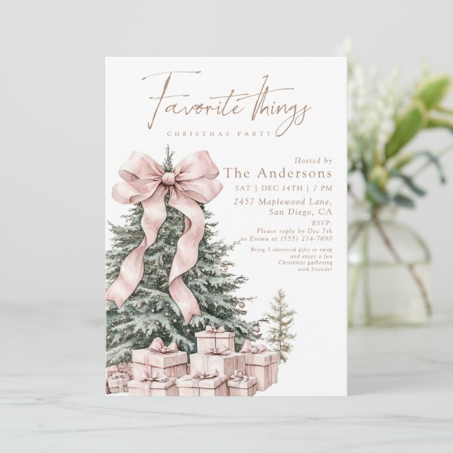 Convites Watercolor Favorite Things Christmas Party (Em pé/Frente)