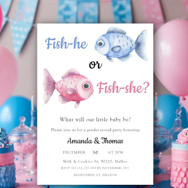 Convites Watercolor Fishing Gender Reveal (Criador carregado)