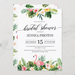 Convites Watercolor Flamingo Tropical Chá de panela