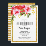 Convites Watercolor Floral 50th Birthday Glitter Party<br><div class="desc">Design floral de aquarela no canto e seus detalhes em letras quic moldadas por uma borda de brilho dourada,  esses convites de festas de aniversários são excelentes para qualquer idade. CORRESPONDENTE a itens na nossa coleção.</div>