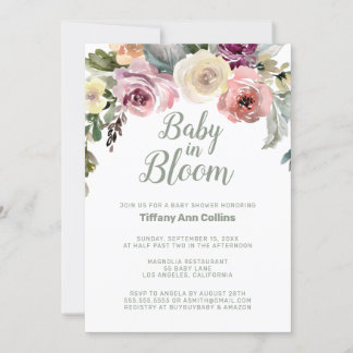 Convites Watercolor Floral Baby in Bloom Chá de fraldas