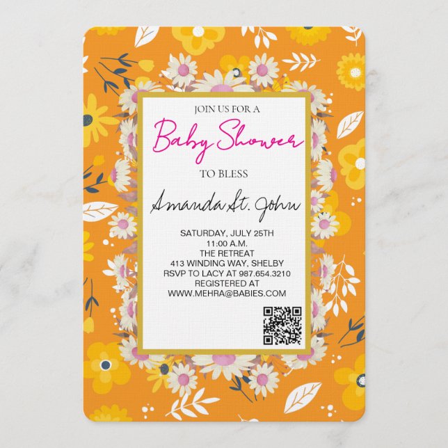 Convites Watercolor Floral Baby Shower Invitation (Frente)