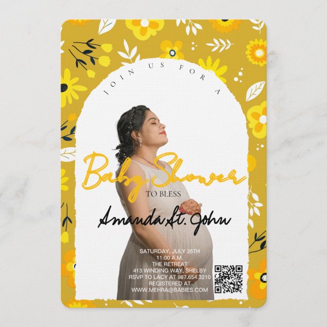 Convites Watercolor Floral Baby Shower Invitation (Frente)