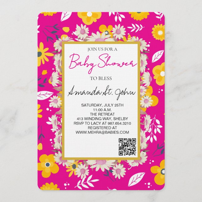 Convites Watercolor Floral Baby Shower Invitation (Frente)