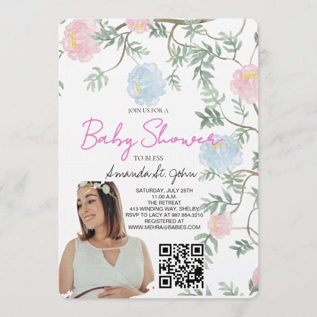 Convites Watercolor Floral Baby Shower Invitation (Frente)