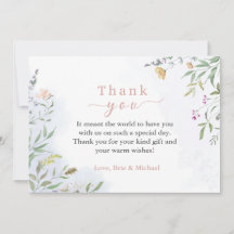 Watercolor Floral Baby Shower Thank you Card
