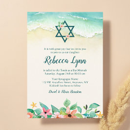 Convites Watercolor Floral Beach Bat Mitzvah