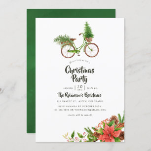 Convites Watercolor Floral Bicycle Christmas Party