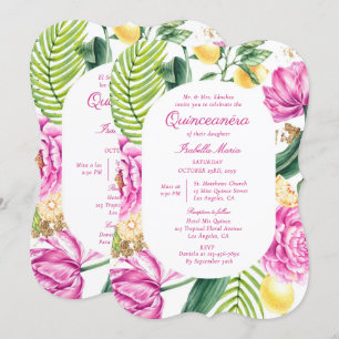 Convites Watercolor Floral Bilingue Espanhol Quinceañera