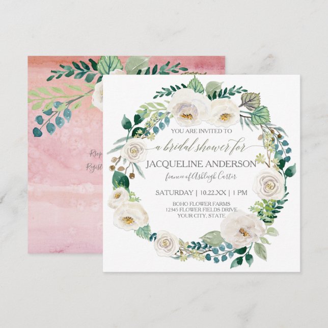 Convites Watercolor Floral Blush White Roses Deixa A Rua (Frente/Verso)