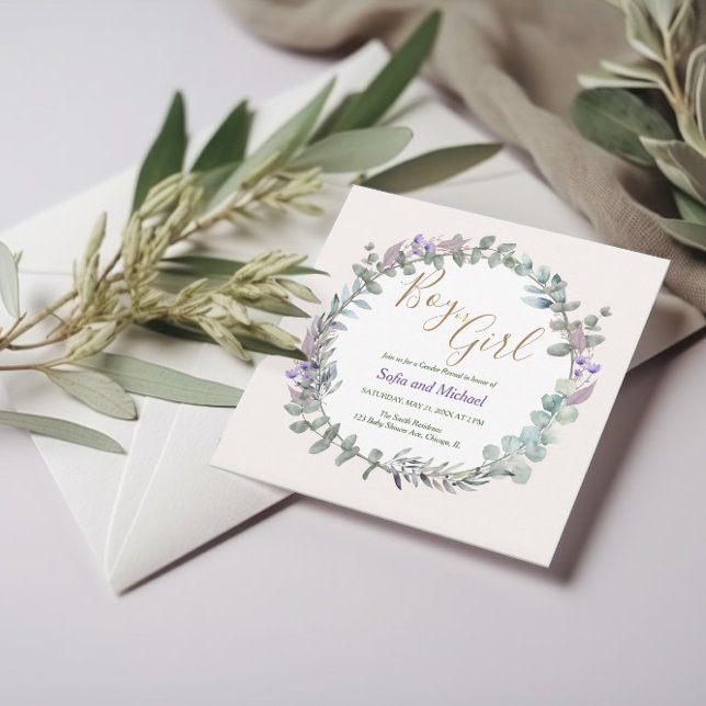 Convites Watercolor Floral Boho Rustic Gênero Revelação (Criador carregado)