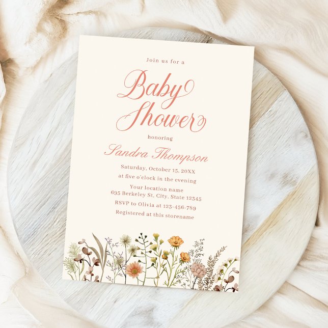 Convites Watercolor Floral Boho Wildflower Chá de fraldas (Criador carregado)