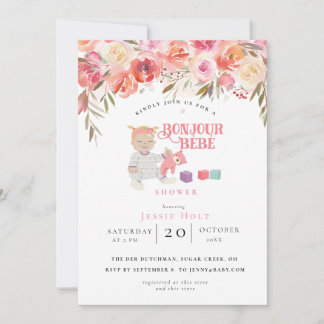 Convites Watercolor Floral Bonjour Girl Baby 2