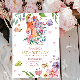 Convites Watercolor Floral Borboleta Pony Strike Aniversári