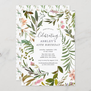 Convites Watercolor Floral Botanical Birthday