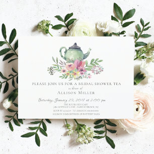Convites Watercolor Floral Bridal Tea Party Invitation