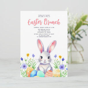 Convites Watercolor Floral Bunny Rabbit Páscoa Brunch