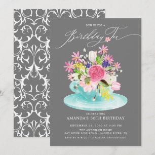 Convites Watercolor Floral Buquê Birthday Tea