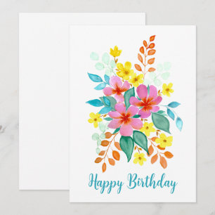 Convites Watercolor Floral Buquê "Happy Birthday"