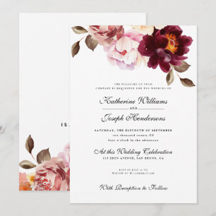 Convites Watercolor Floral Burgundy - Buquê Romance