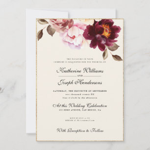 Convites Watercolor Floral Burgundy - Buquê Romance