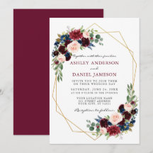 Watercolor Floral Burgundy Casamento Geométrico Do
