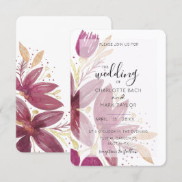 Convites Watercolor Floral Burgundy e Dourada Invi