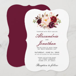 Convites Watercolor Floral Burgundy Wedding BR