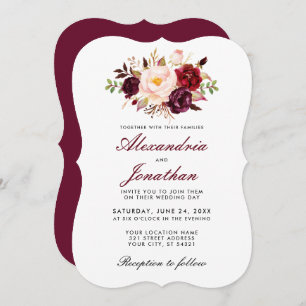Convites Watercolor Floral Burgundy Wedding BR