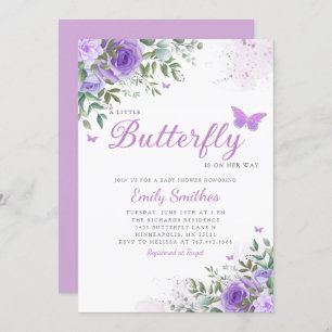 Convites Watercolor Floral Butterfly Baby Girl Chá
