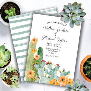 Convites Watercolor Floral Cactus Wedding