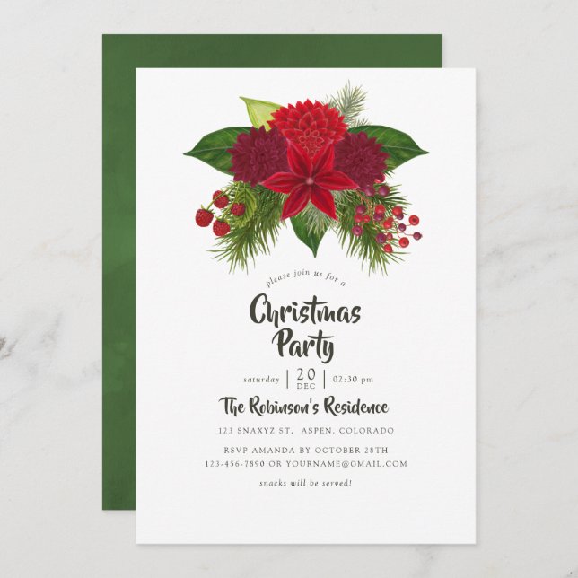 Convites Watercolor Floral Christmas Party (Frente/Verso)