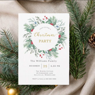 Convites Watercolor Floral Christmas Party Invitation