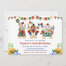 Watercolor Floral Circus Animais Treinam Aniversár