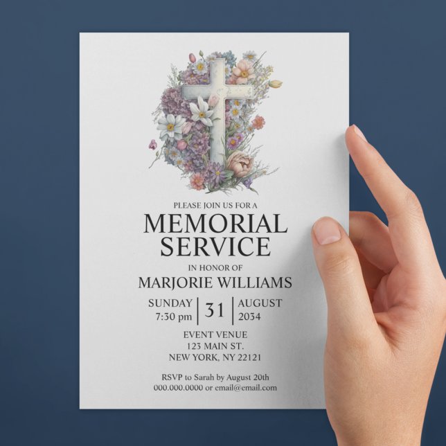 Convites Watercolor Floral Cross Elegant Memorial Service (Watercolor Floral Cross Elegant Memorial Service Invitation
)
