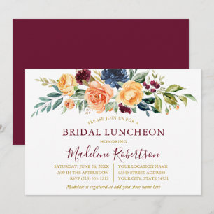Convites Watercolor Floral Dourado Bridal Burgundy