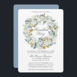 Convites Watercolor Floral Dusty Blue Hanukkah<br><div class="desc">Elegante Watercolor,  Convite de festas Floral Wreath Hanukkah. Inclui lindas flores brancas de anêmona,  folhagem botânica e pínus cones. Script Silver. Pó Azul.</div>