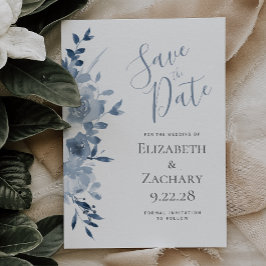 Convites Watercolor Floral Dusty Blue Weding Date