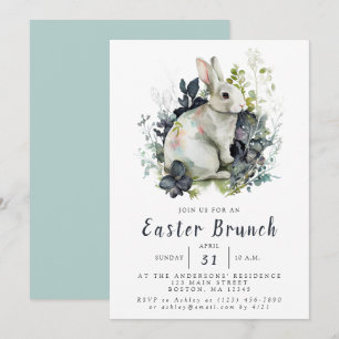 Convites Watercolor Floral Easter Bunny Brunch
