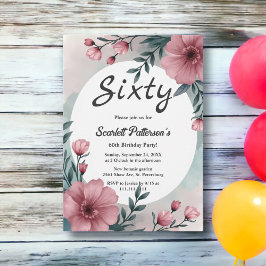 Convites Watercolor Floral Elegant Summer 60th Birthday